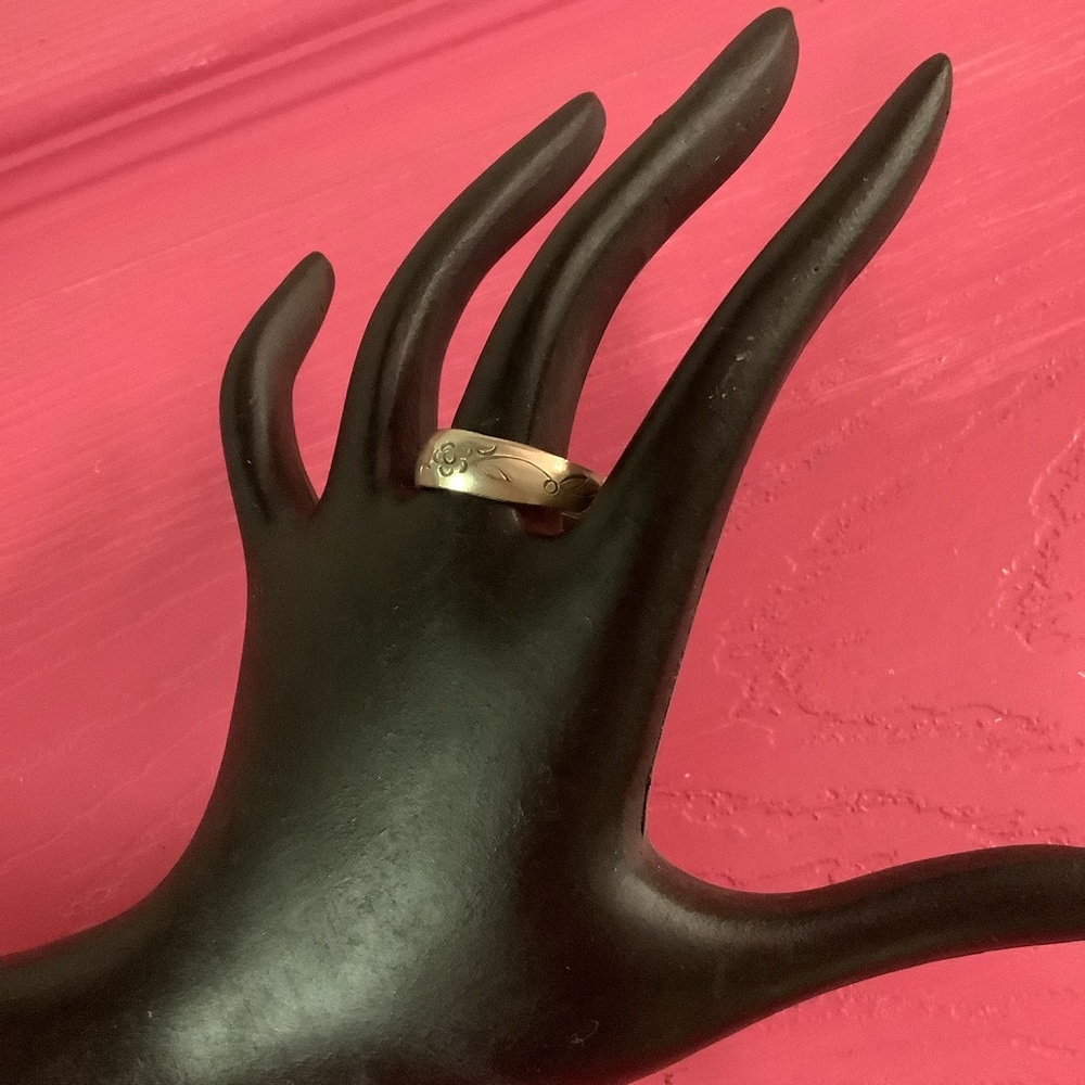 Antique Fine Solid Silver Floral Ring Adjustable - image 2